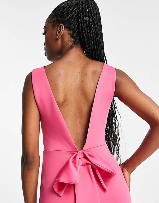 TFNC Bridesmaid bow back maxi dress in fuchsia pink | ASOS