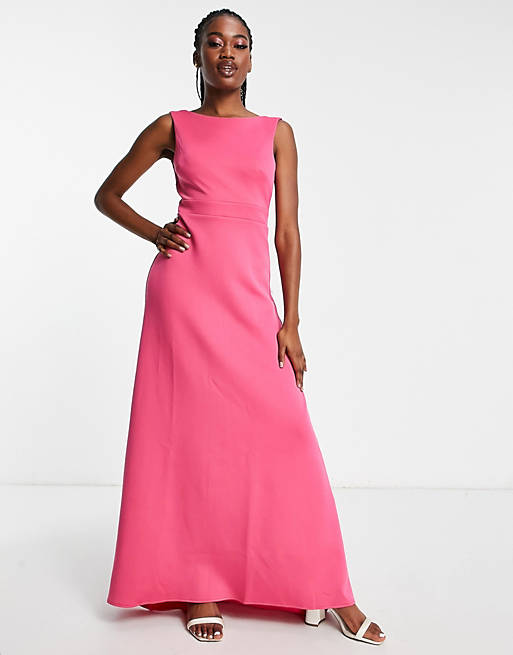 TFNC Bridesmaid bow back maxi dress in fuchsia pink | ASOS