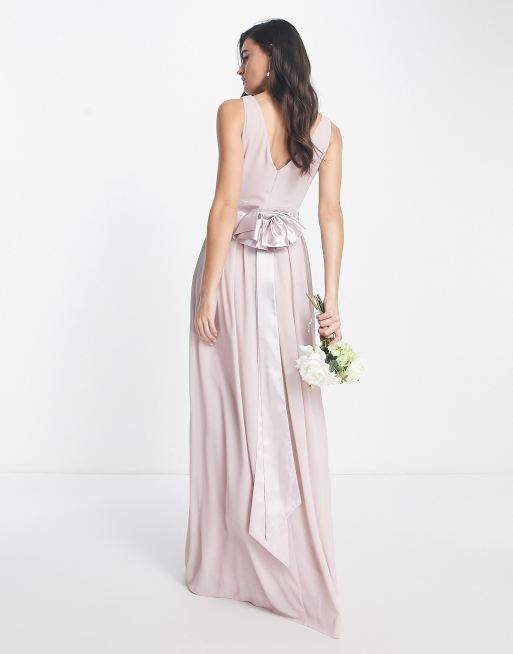 TFNC Bridesmaid bow back maxi dress in pink