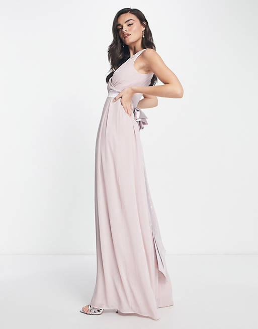 TFNC Bridesmaid bow back maxi dress in pink