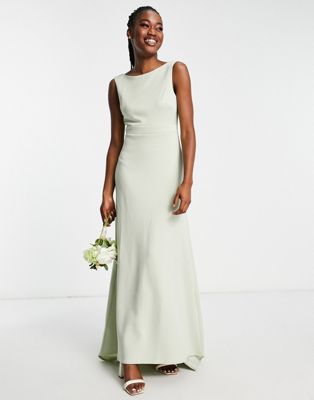 TFNC Bridesmaid bow back maxi dress in sage green