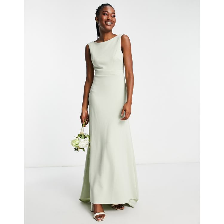 TFNC Bridesmaid bow back maxi dress in sage green