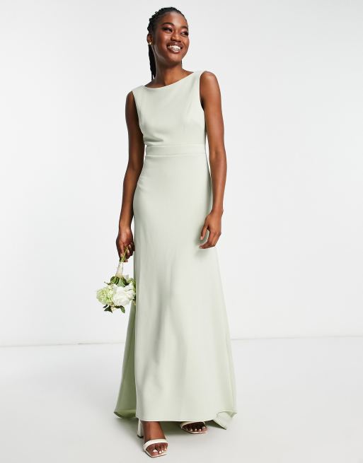 Sage Green Straight Neck Maxi Dress