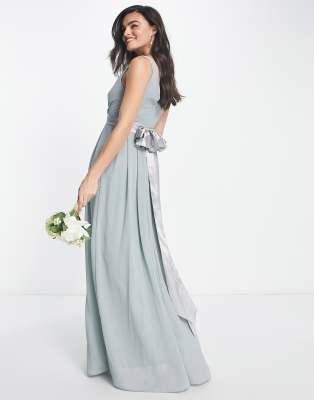 Tfnc Bridesmaid Bow Back Maxi Dress In Sage Green