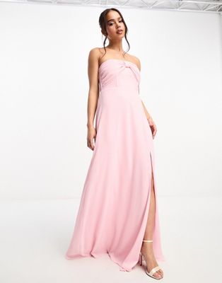 Tfnc Bridesmaid Bow Bandeau Maxi Dress In Pale Pink
