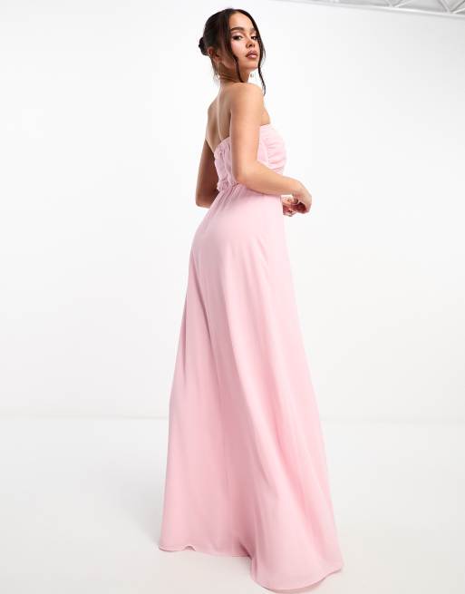 TFNC Bridesmaid bow bandeau maxi dress in pale pink