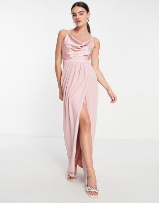 TFNC - Bridesmaid - Brautjungfernkleid in gedämpftem Zartrosa mit Wasserfallausschnitt und Knopfleiste hinten