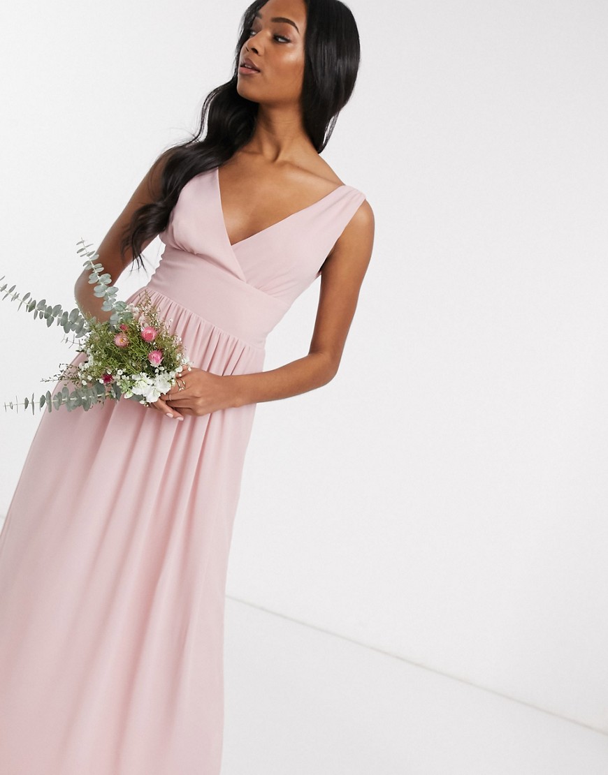 TFNC Bridesmaid - Bruidsmeisjesjurk met top met overslag en chiffon in roze