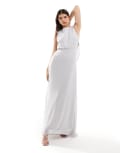 [TFNC] TFNC Bridesmaid chiffon cowl back maxi dress in silver 12 Silver