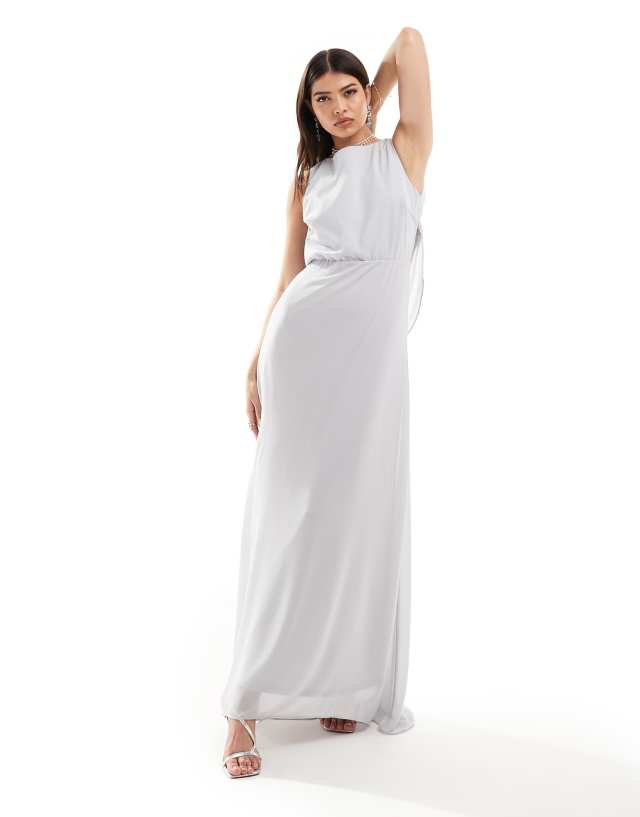 TFNC - bridesmaid chiffon cowl back maxi dress in silver