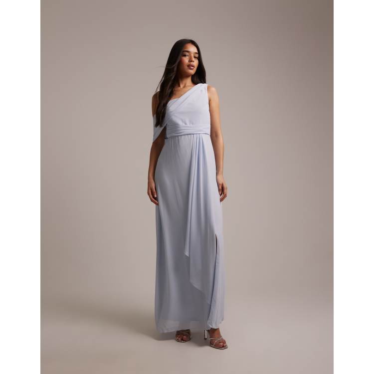 grey wrap bridesmaid dress TFNC chiffon fallen shoulder maxi with skirt in light blue summer floral maxi dress Size:S (In-Rental) Courting Cami Strap Mini Machine washable Please note