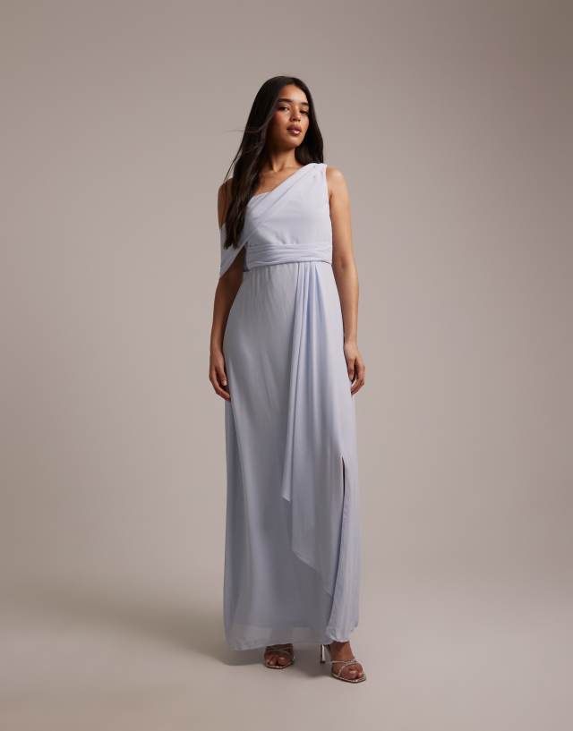 tfnc curve bridesmaid dresses chiffon fallen shoulder maxi dress with wrap skirt in light blue neck design and a