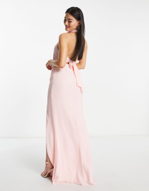 Pink chiffon high 2025 neck maxi dress