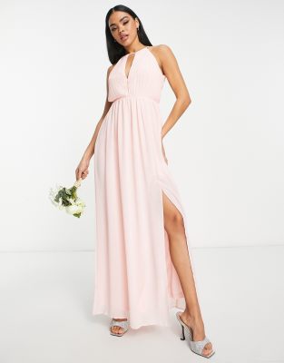 TFNC  chiffon maxi dress with pleated front and open back detail in whisper pink - LPINK