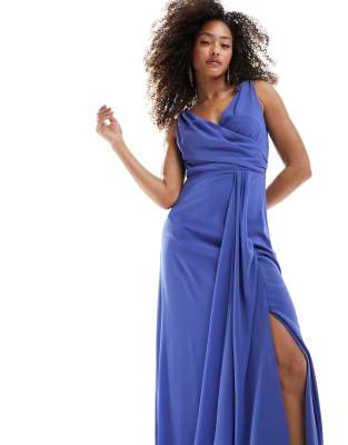 Tfnc Bridesmaid Chiffon Maxi Dress With Split Front In Aster Blue