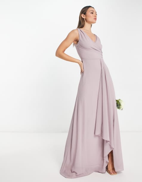 TFNC Bridesmaid chiffon maxi dress with split front in grey - view 1