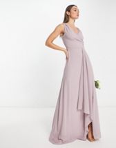 ASOS DESIGN Maternity Bridesmaid ruched bodice drape maxi dress with wrap  waist and flutter cape sleeve in blush