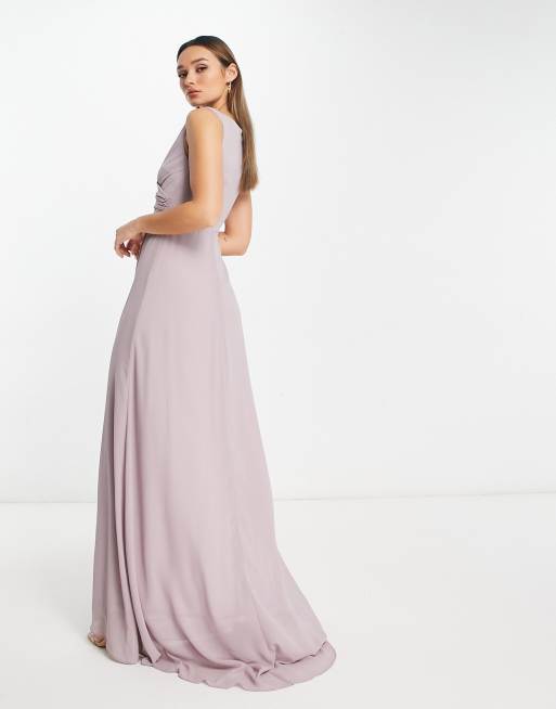 TFNC Bridesmaid chiffon maxi dress with split front in grey, 3 of 4