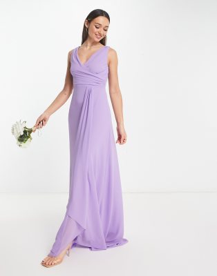 Tfnc Bridesmaid Chiffon Maxi Dress With Split Front In Lilac-purple