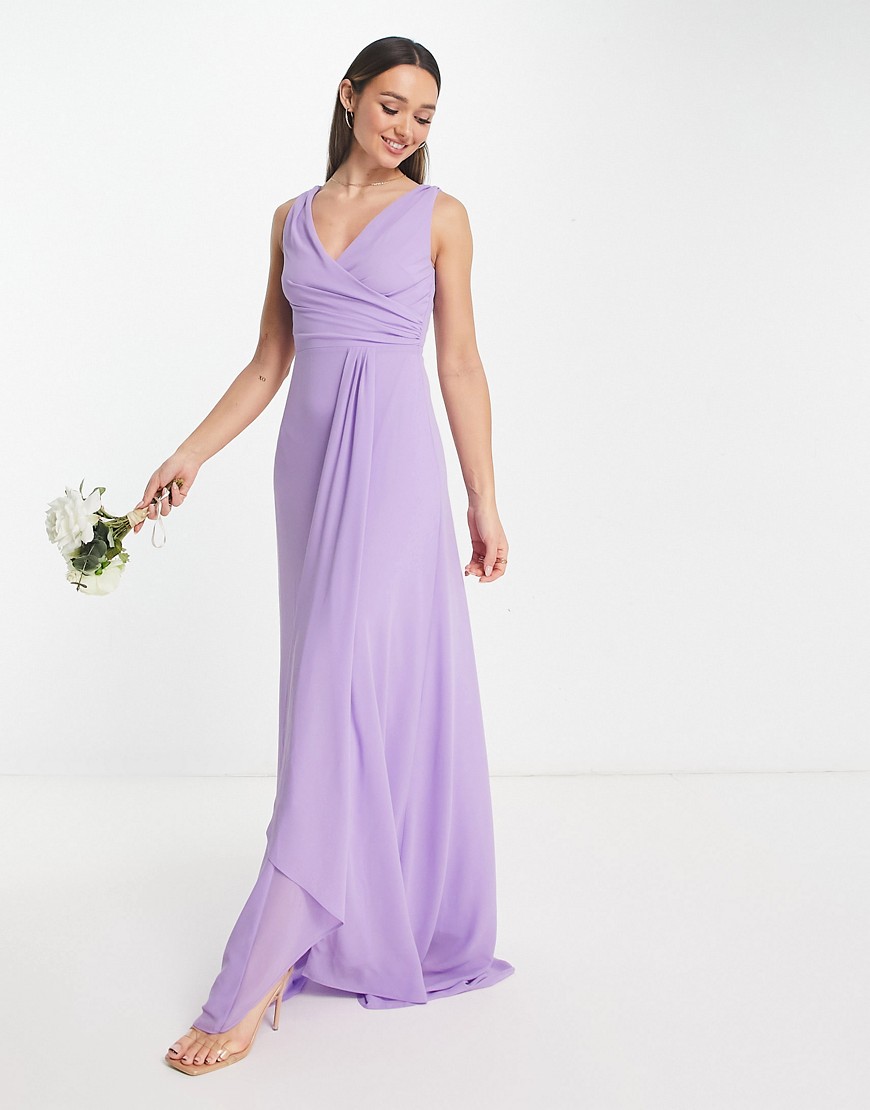 Bridesmaid chiffon maxi dress with split front in lilac-Purple