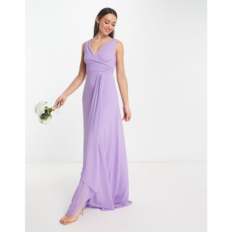V-Neck Sheath Lilac Long Bridesmaid Dresses with Slit FD2110 - Lilac /  Custom Size