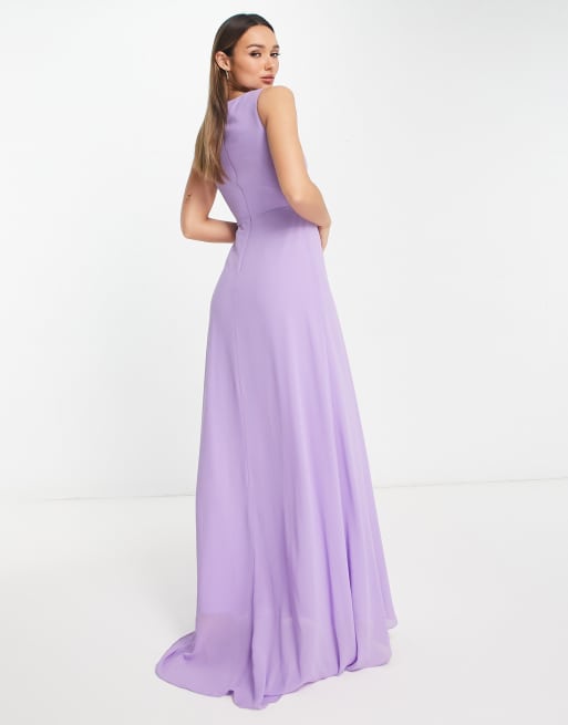 TFNC Bridesmaid chiffon maxi dress with split front in lilac