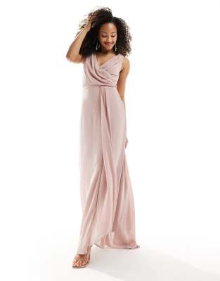 Tfnc Bridesmaid Chiffon Maxi Dress With Split Front In Soft Pink