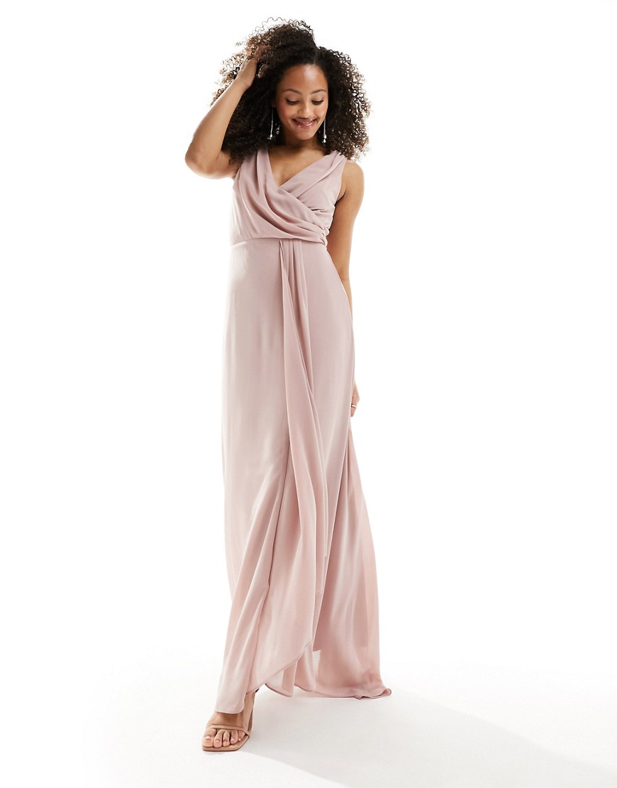 TFNC Bridesmaid chiffon maxi dress with split front in soft pink
