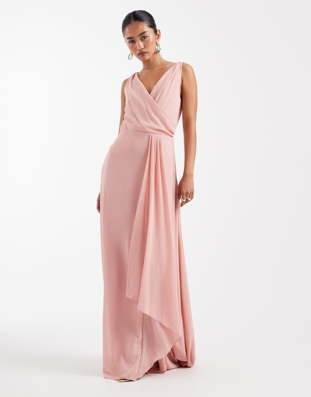 tfnc bridesmaid dresses pink chiffon maxi dress with twist detail in Size:UK 18