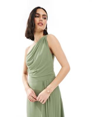 Tfnc Bridesmaid Chiffon Maxi Dress With Wrap Skirt In Green