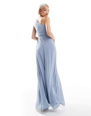Tfnc Bridesmaid Chiffon Maxi Dress With Wrap Skirt In Blue