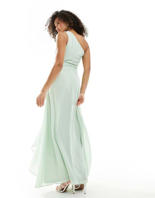 slim fit dress slacks The Green One Shoulder Sleeveless Maxi Dress