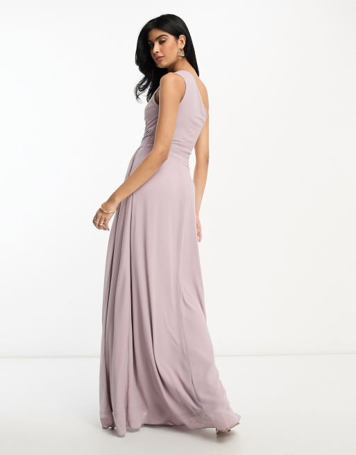 TFNC Bridesmaid chiffon one shoulder drape maxi dress in lavender gray