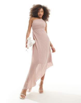 Tfnc Bridesmaid Chiffon Pleated Asymmetric Maxi Dress With Gathered Waist In Soft Pink