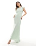 [TFNC] TFNC Bridesmaid chiffon twist back maxi dress with flutter sleeve in navy-Blue 16 Navy
