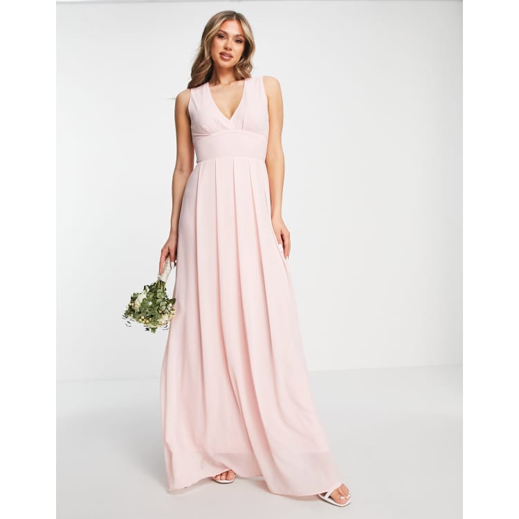 Tfnc bridesmaid exclusive pleated best sale maxi dress in pearl pink