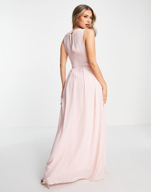 TFNC Maternity Bridesmaid chiffon v front midi dress with pleated