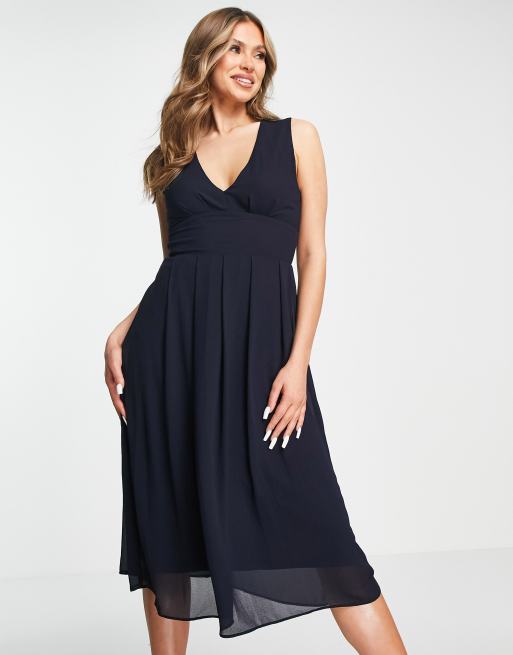 TFNC Maternity Bridesmaid chiffon v front midi dress with pleated