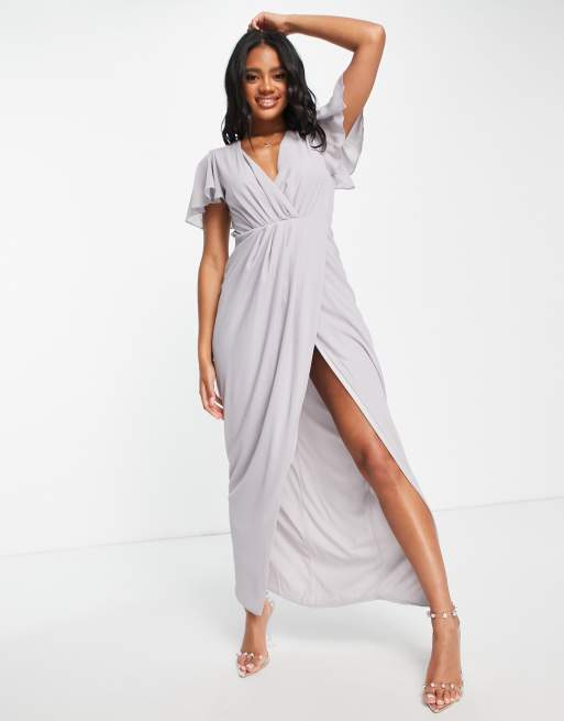 Grey wrap hot sale maxi dress