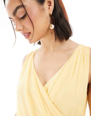 Tfnc Bridesmaid Wrap Front Chiffon Maxi Dress With Frill Detail And Split In Yellow