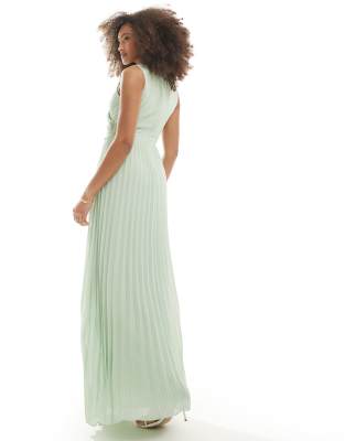 tfnc bridesmaid chiffon wrap front pleated maxi dress in fresh mint