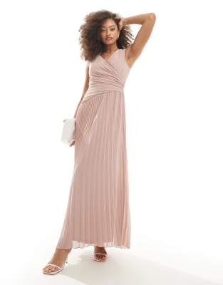 TFNC Bridesmaid chiffon wrap front pleated maxi dress in soft pink | ASOS