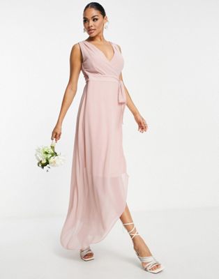Tfnc Bridesmaid Chiffon Wrap Maxi Dress In Mauve-pink