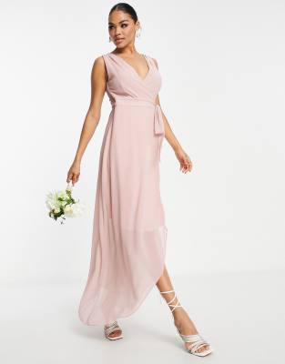 Tfnc Bridesmaid Chiffon Wrap Maxi Dress In Mauve-pink