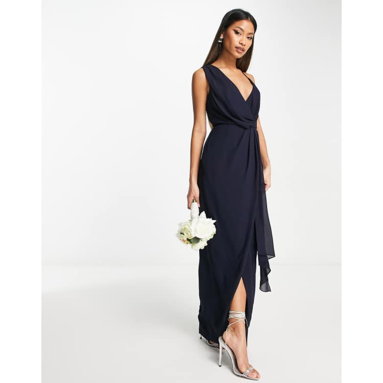 Tfnc velvet maxi 2025 wrap dress in navy