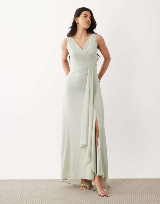 bridesmaid dress wrap top TFNC chiffon draped maxi in sage green SHEIN LUNE Women's Solid jennafergrace Color:Light-Pink* Rosie wrap bridesmaid dress