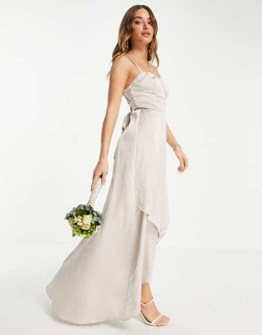 Tfnc sateen bow back sale maxi bridesmaid dress in mink