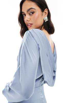 TFNC Bridesmaid cowl back maxi dress in dusty blue
