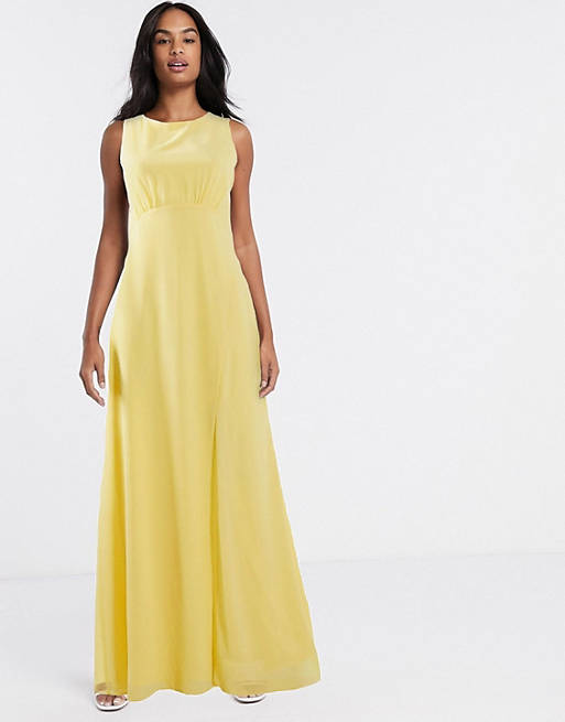 TFNC bridesmaid cowl back maxi dress in lemon