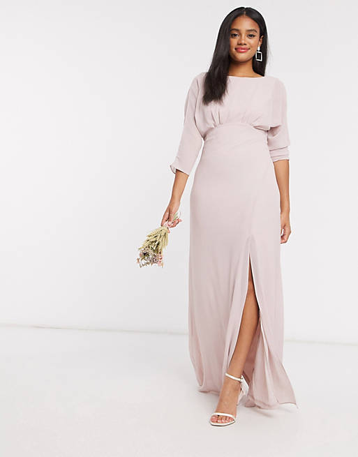 TFNC bridesmaid cowl back maxi dress with kimono sleeve in pink